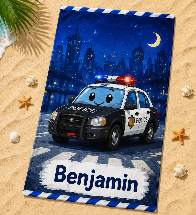 Personalized Kids Beach Towel, Custom Name Construction Truck Towel