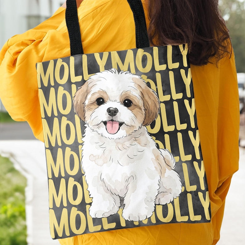 Custom Pet Portrait & Name Watercolor Tote Bag, Personalized Dog Face Tote