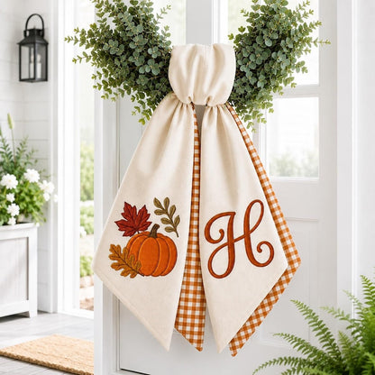Custom Monogram Pumpkin Wreath Sash, Personalized Fall Door Decor