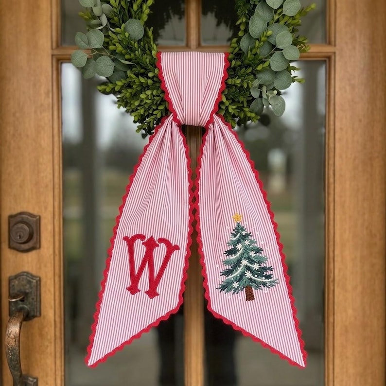 Custom Christmas Wreath Sash, Personalized Monogram Holiday Decor