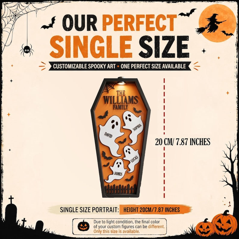 Personalized Ghost Family Coffin Sign, Custom Halloween Decor