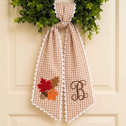 Personalized Monogram Fall Wreath Sash Autumn Leaf Door Decor