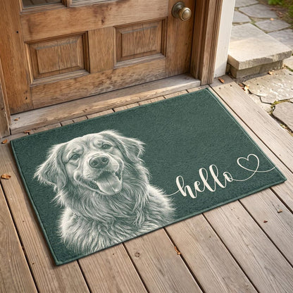 Custom Pet Sketch Doormat, Dog Line Art Welcome Mat, Personalized Dog Mom Cat Lover Doormat