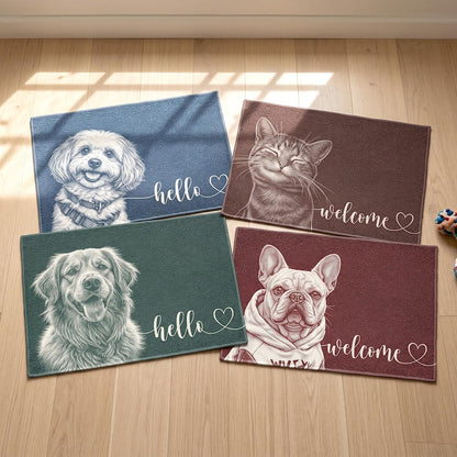 Custom Pet Sketch Doormat, Dog Line Art Welcome Mat, Personalized Dog Mom Cat Lover Doormat