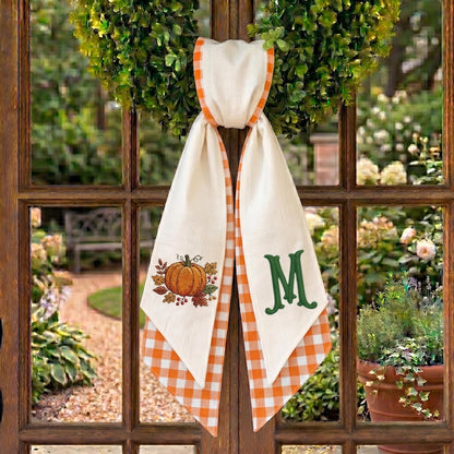 Personalized Fall Sash – Pumpkin & Orange Gingham Wreath Sash