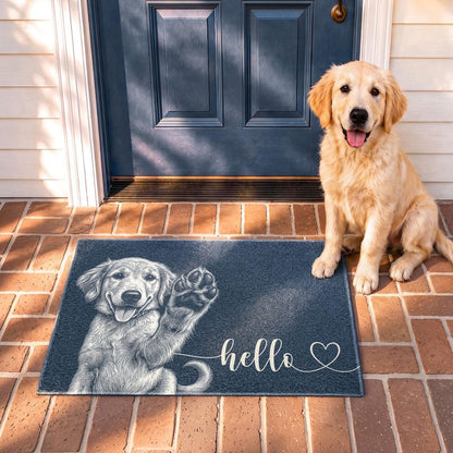 Custom Pet Sketch Doormat, Dog Line Art Welcome Mat, Personalized Dog Mom Cat Lover Doormat