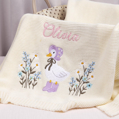 Personalized Wildflower Baby Blanket,Floral Baby Blanket,Embroidered Baby Knit Name Blanket