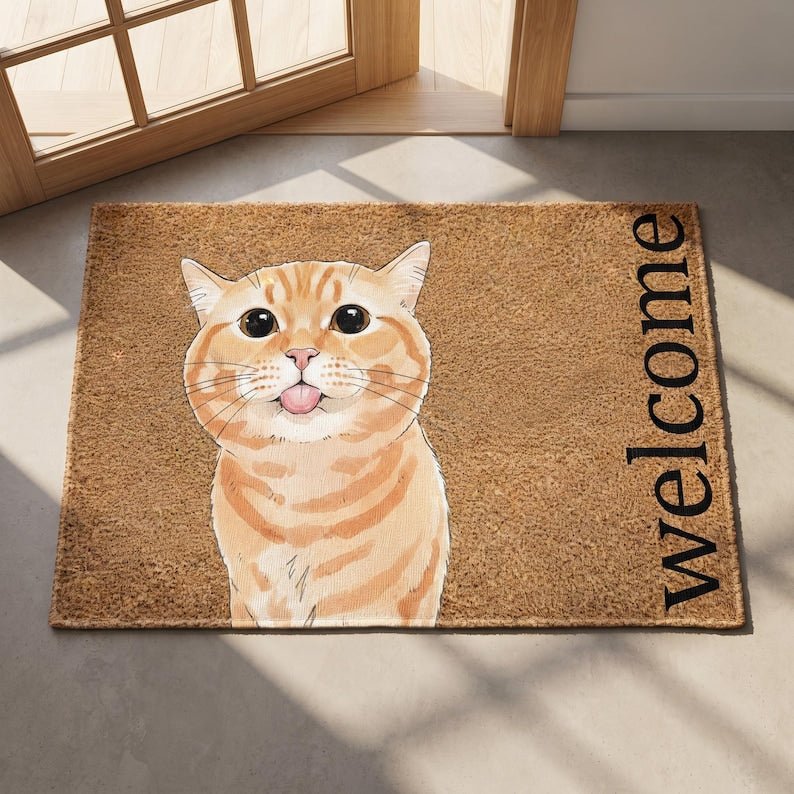 Custom Pet Portrait Watercolor Doormat, Personalized Dog Cat Welcome Mat