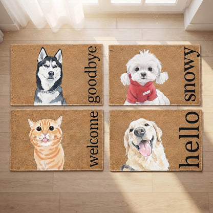 Custom Pet Portrait Watercolor Doormat, Personalized Dog Cat Welcome Mat