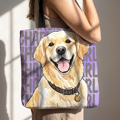 Custom Pet Portrait & Name Watercolor Tote Bag, Personalized Dog Face Tote