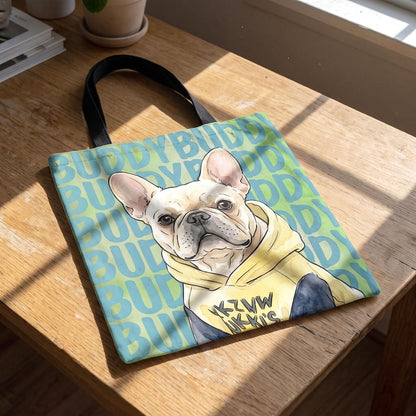 Custom Pet Portrait & Name Watercolor Tote Bag, Personalized Dog Face Tote