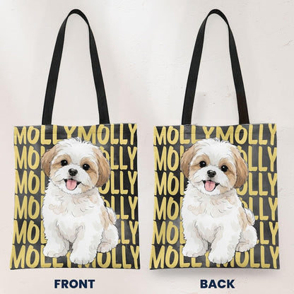 Custom Pet Portrait & Name Watercolor Tote Bag, Personalized Dog Face Tote
