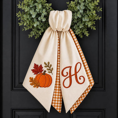 Custom Monogram Pumpkin Wreath Sash, Personalized Fall Door Decor