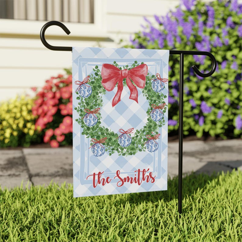 Personalized Christmas Wreath Garden Flag | Custom Family Name Yard Flag