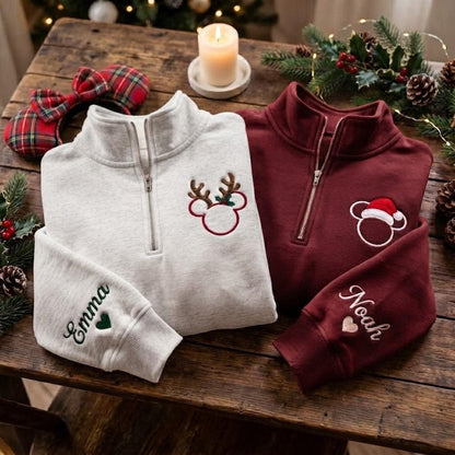 Embroidered Mickey Minnie Christmas Quarter Zip Sweatshirt
