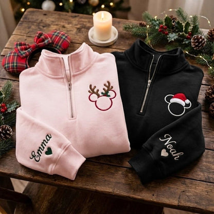 Embroidered Mickey Minnie Christmas Quarter Zip Sweatshirt