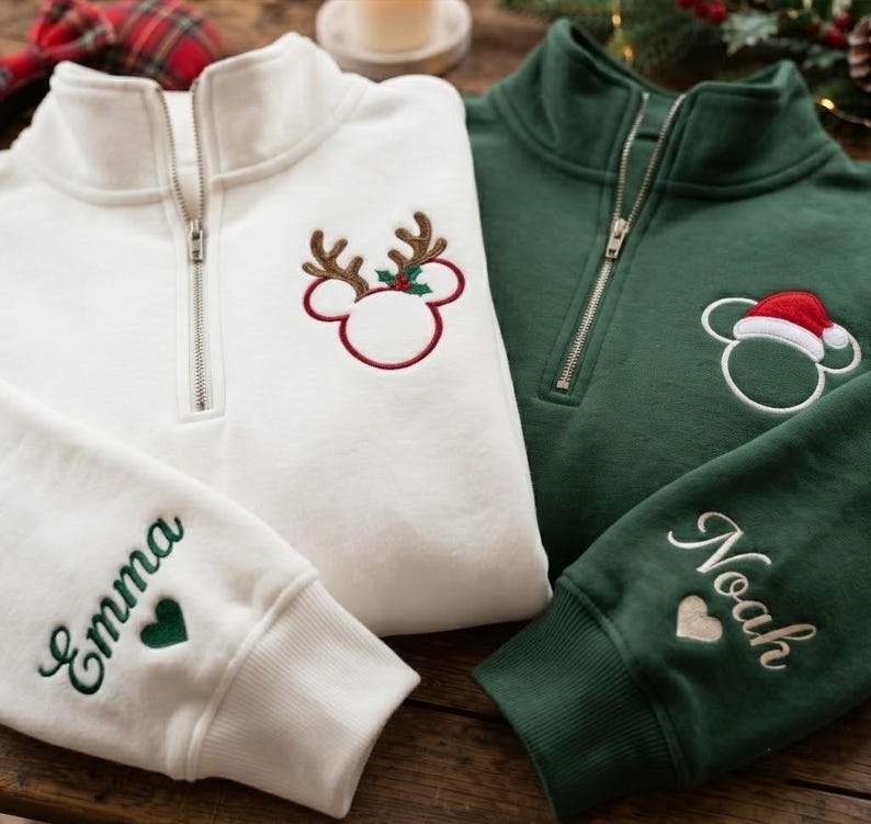 Embroidered Mickey Minnie Christmas Quarter Zip Sweatshirt