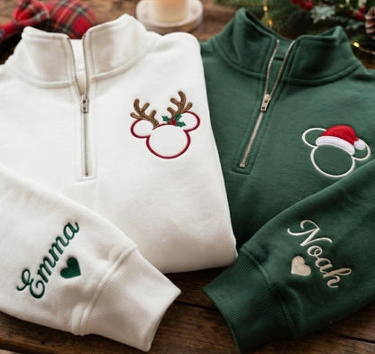 Embroidered Mickey Minnie Christmas Quarter Zip Sweatshirt