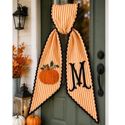 Personalized Striped Pumpkin Monogram Door Sash – Fall Harvest Decor