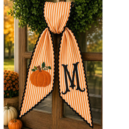Personalized Striped Pumpkin Monogram Door Sash – Fall Harvest Decor