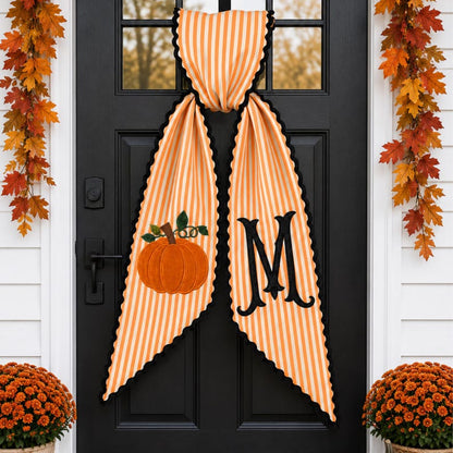 Personalized Striped Pumpkin Monogram Door Sash – Fall Harvest Decor