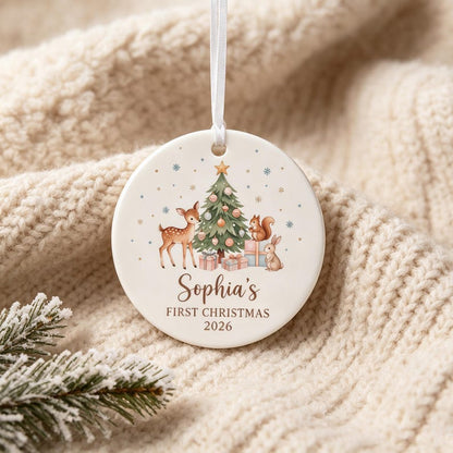 Babys First Christmas Ornament Ceramic, Personalized Baby's First Christmas Ornament Girl