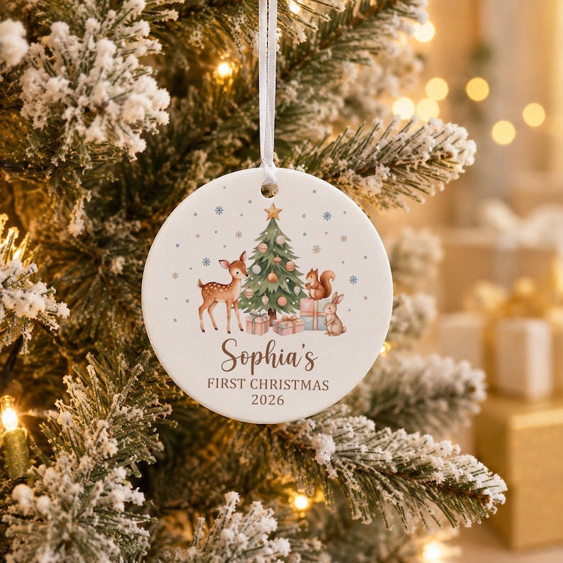 Babys First Christmas Ornament Ceramic, Personalized Baby's First Christmas Ornament Girl