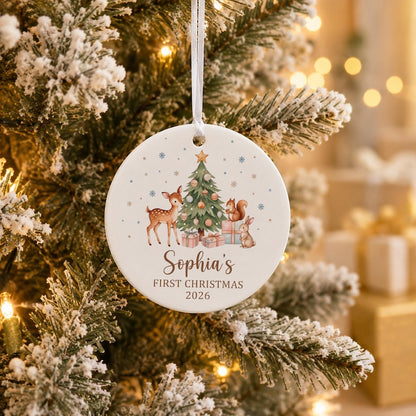 Babys First Christmas Ornament Ceramic, Personalized Baby's First Christmas Ornament Girl