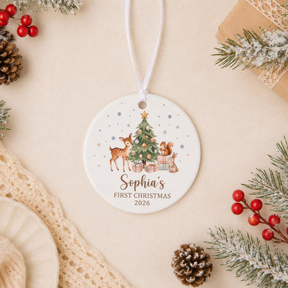 Babys First Christmas Ornament Ceramic, Personalized Baby's First Christmas Ornament Girl