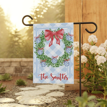 Personalized Christmas Wreath Garden Flag | Custom Family Name Yard Flag