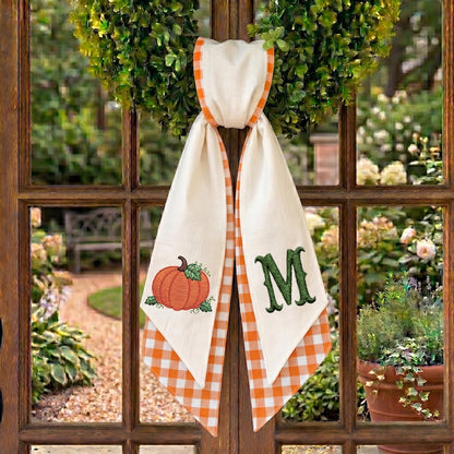 Personalized Fall Sash – Pumpkin & Orange Gingham Wreath Sash