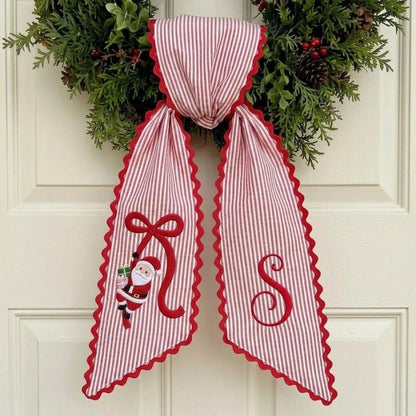 Personalized Christmas Wreath Sash, Santa Monogram Ribbon
