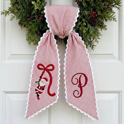 Personalized Christmas Wreath Sash, Santa Monogram Ribbon