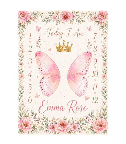 Custom Butterfly Baby Milestone Blanket, Personalized Floral Baby Shower Gift
