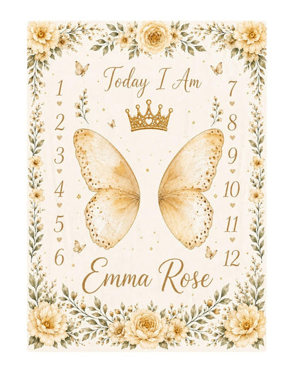 Custom Butterfly Baby Milestone Blanket, Personalized Floral Baby Shower Gift