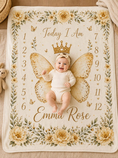 Custom Butterfly Baby Milestone Blanket, Personalized Floral Baby Shower Gift
