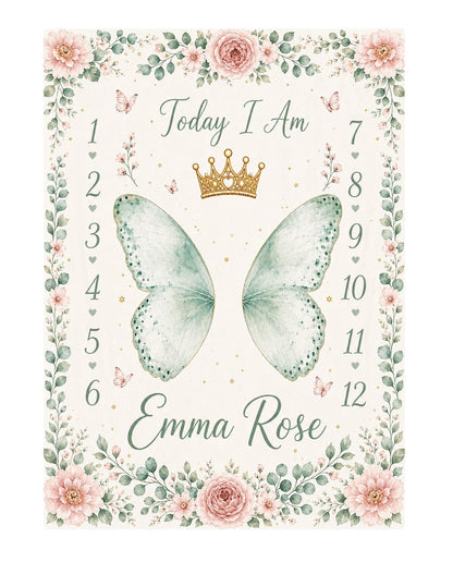 Custom Butterfly Baby Milestone Blanket, Personalized Floral Baby Shower Gift
