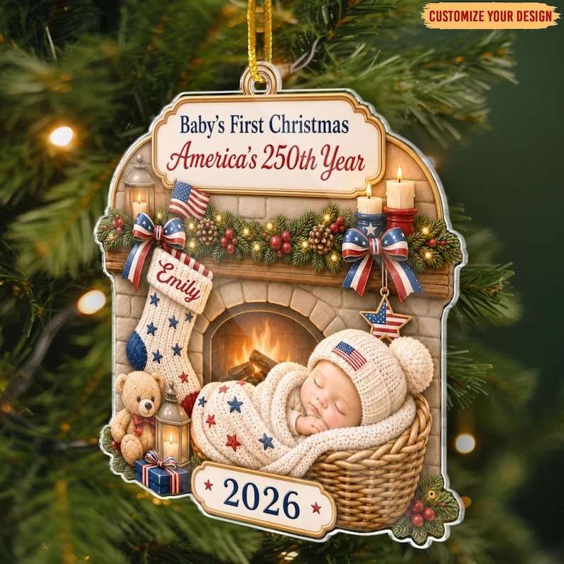 Personalized Baby's 1st Christmas America 250th Anniversary Ornament