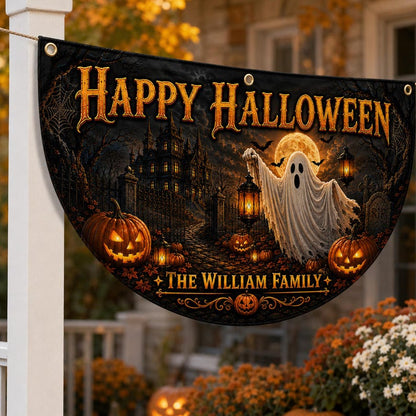 Personalized Happy Halloween Bunting Flag, Custom Family Name Halloween Banner