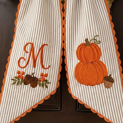 Pumpkin Monogram Wreath Sash, Personalized Fall Door Bow, Autumn Harvest Front Door Decor