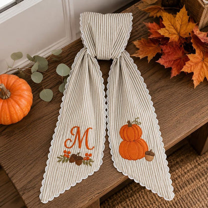 Pumpkin Monogram Wreath Sash, Personalized Fall Door Bow, Autumn Harvest Front Door Decor