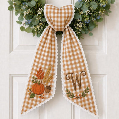 Fall Pumpkin Wreath Sash with Custom Initial