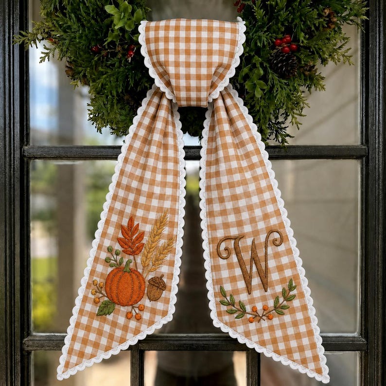 Fall Pumpkin Wreath Sash with Custom Initial