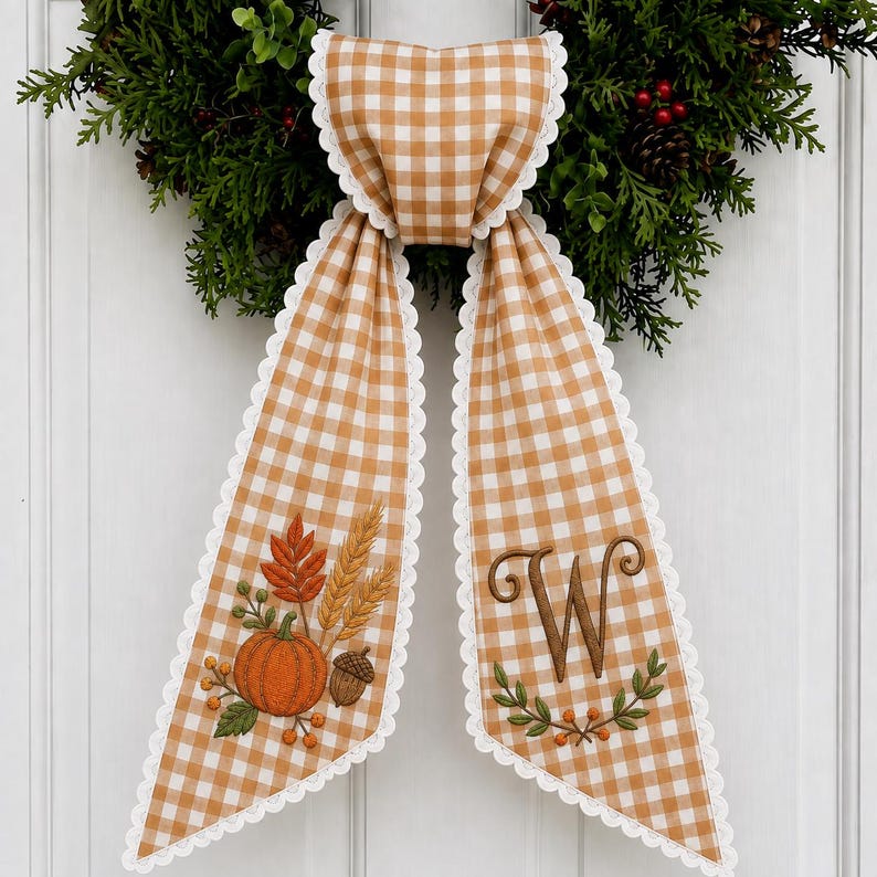 Fall Pumpkin Wreath Sash with Custom Initial