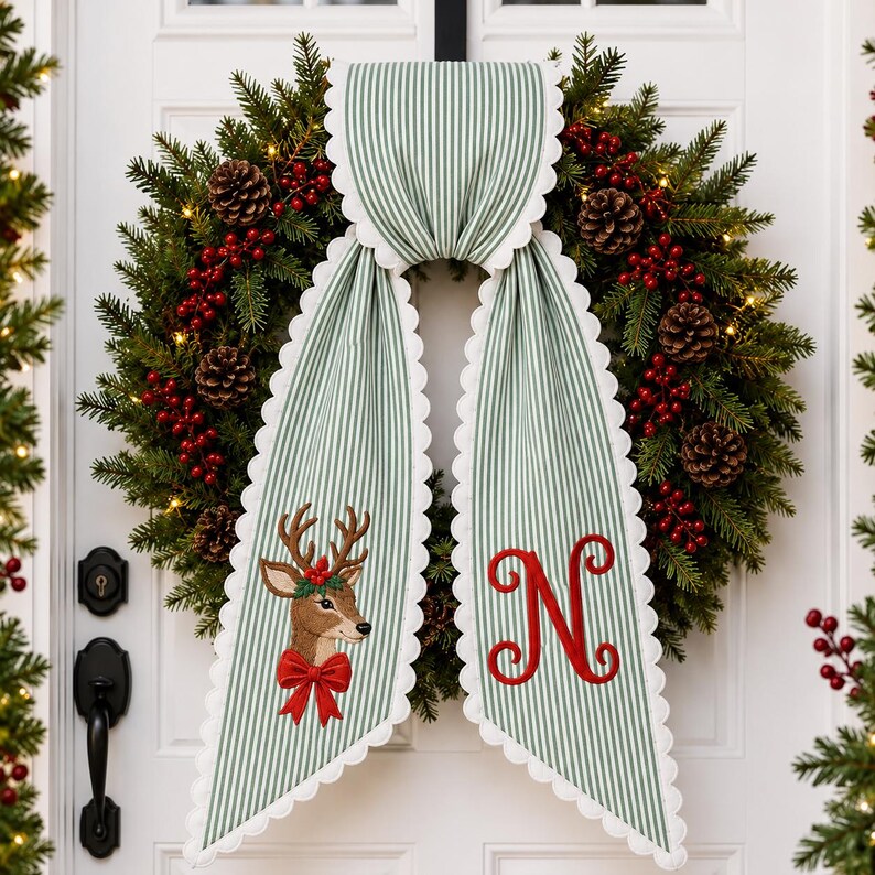 Personalized Santa Christmas Wreath Sash Decor