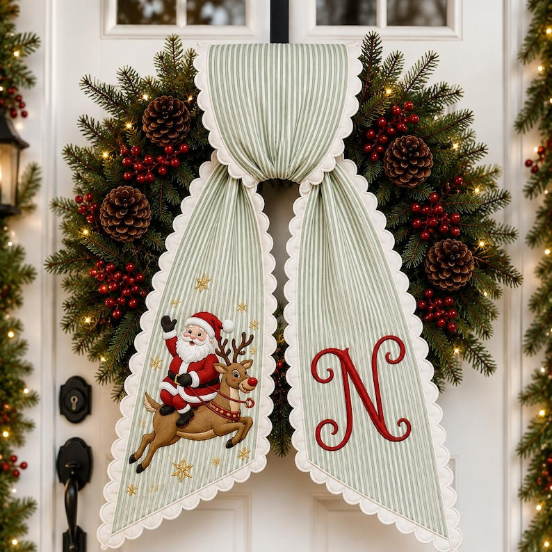 Personalized Santa Christmas Wreath Sash Decor