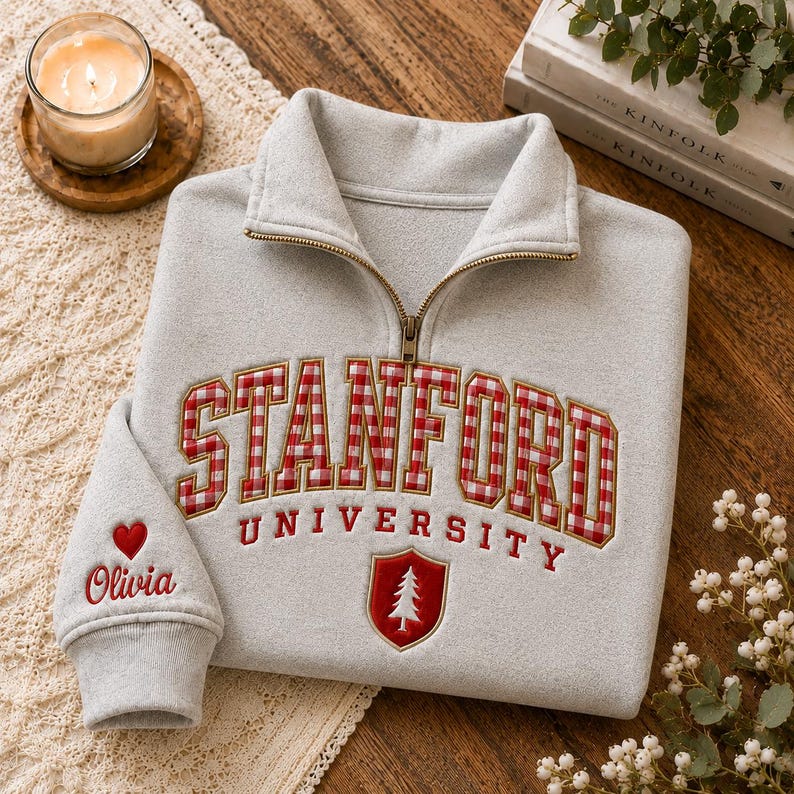 Custom Gingham College Quarter Zip Sweatshirt