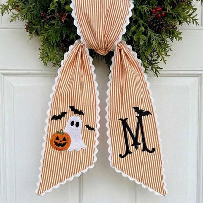 Personalized Halloween Wreath Sash, Monogram Ghost Pumpkin Door Decor