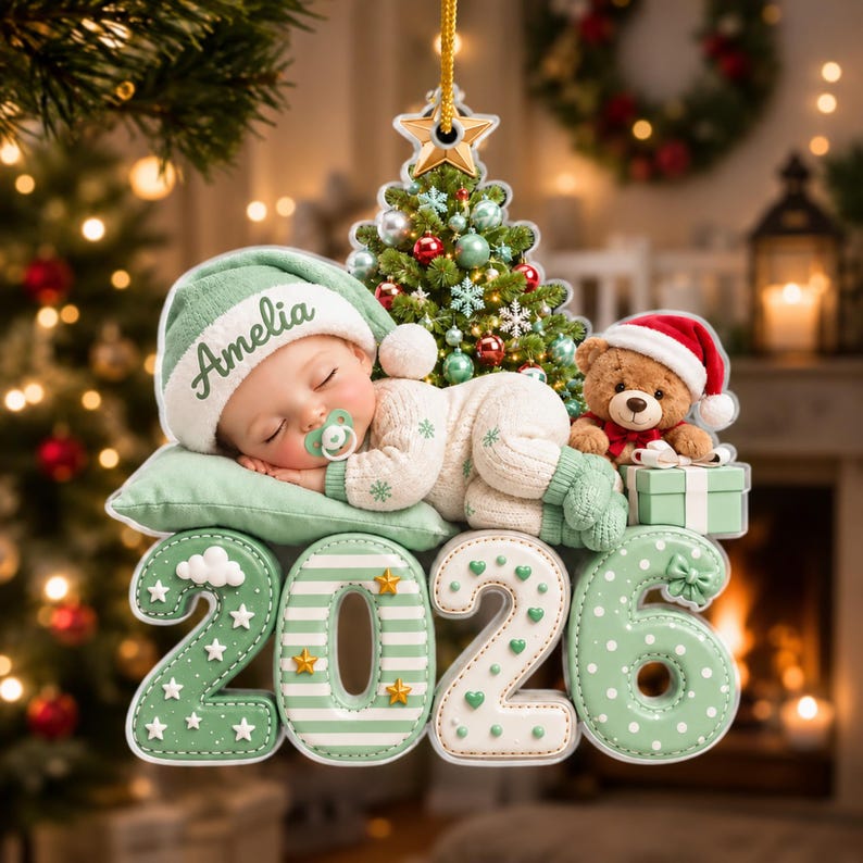 Personalized Baby's First Christmas Acrylic Ornament, Custom Baby Name 2026 Ornament