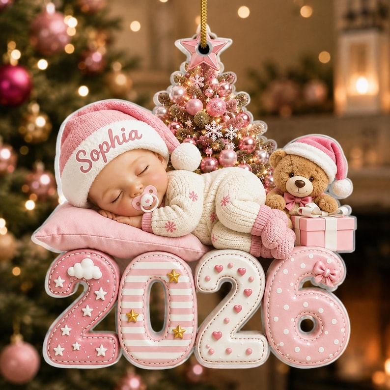Personalized Baby's First Christmas Acrylic Ornament, Custom Baby Name 2026 Ornament